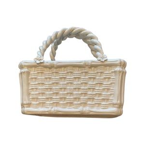 Italian Small White Woven Rectangular Porcelain Basket with Handle - Numbered